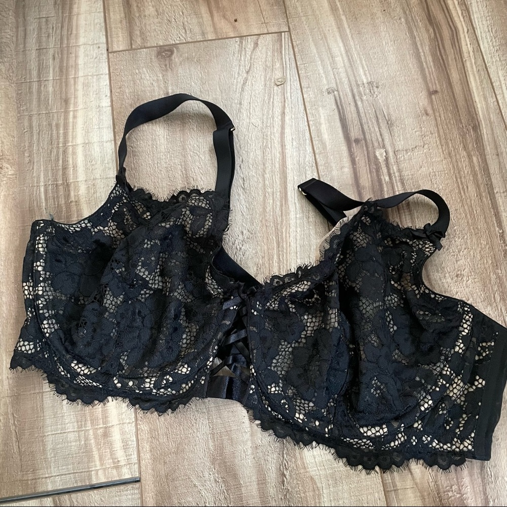 Cacique Unlined Balconette Black Lace Bra